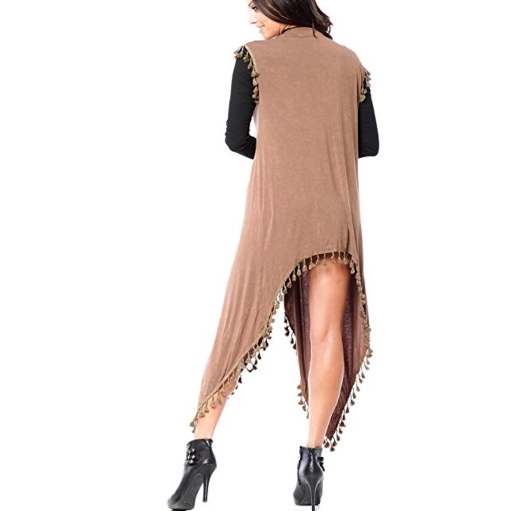 Draped Fringe Duster Tunic Cardigan Shrug - Picture 3 of 3